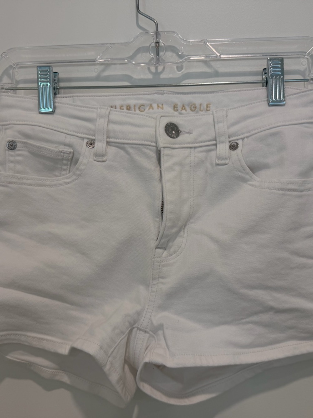 American Eagle White Denim Next Level Stretch Shorts, Size 0